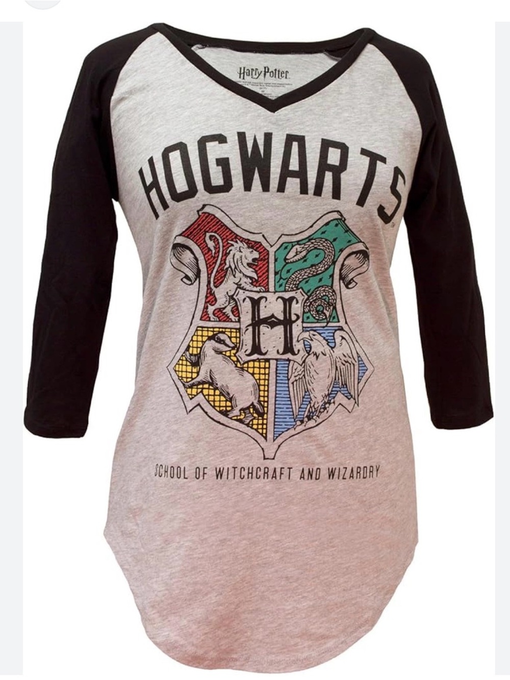 Warner Bros. Hogwarts Raglan Tee - Gray with Black Sleeves - Picture 1 of 2